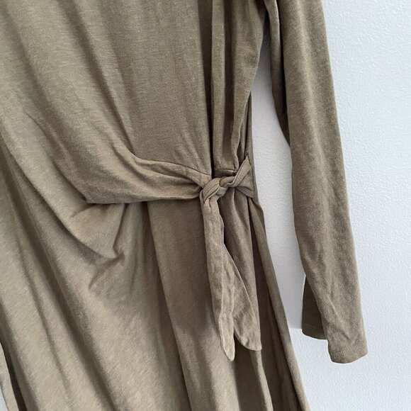 Aerie Women L Olive Green Cotton Casual Long Sleeve Side Tie T-Shirt Dress - Picture 6 of 12